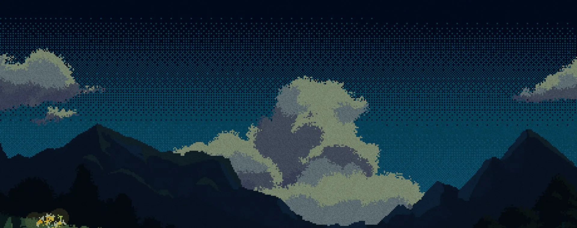 Pixel-art mountains at night
